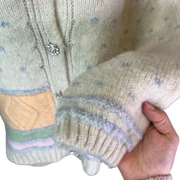 Zara Jewel Cream Pastel Button Jacket Cardigan Knit Oversized Medium - Picture 6 of 9